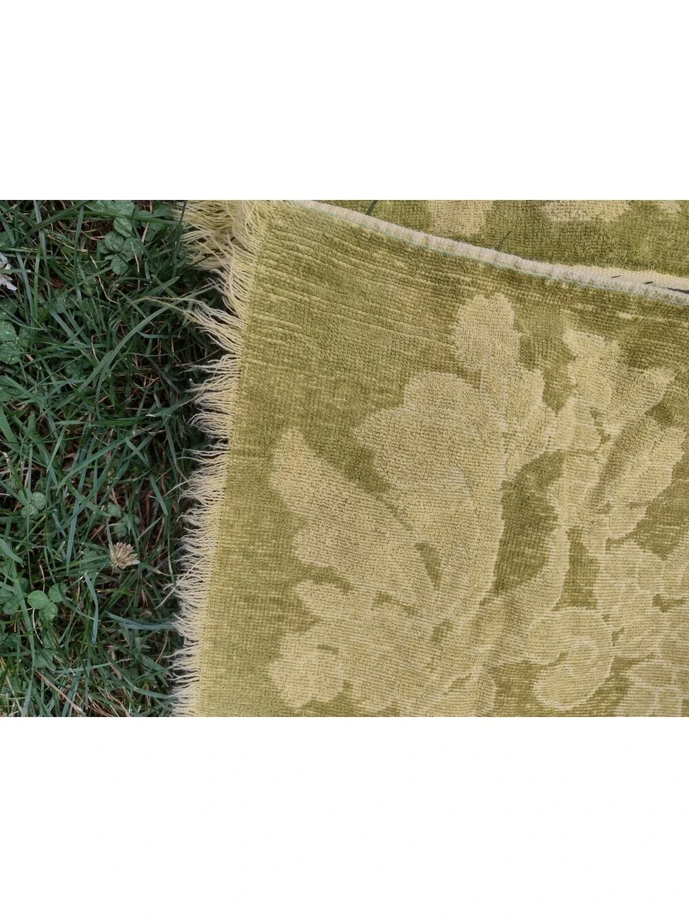 Vintage 60s Cannon Monticello Bath Towels Set 2 Yellow Green Velour Floral USA
